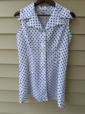 Anne Charles White & Black Polka Dot Sleeveless Button Front Blouse